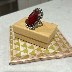 Boho Sol - adjustable sterling silver ring with red jasper